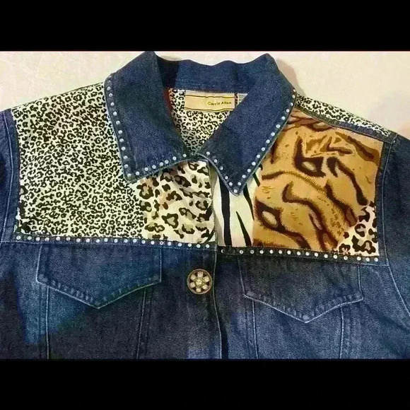 Carrie Allen Zebra Leopard Tiger embellished jean jacket - Picture 3 of 5